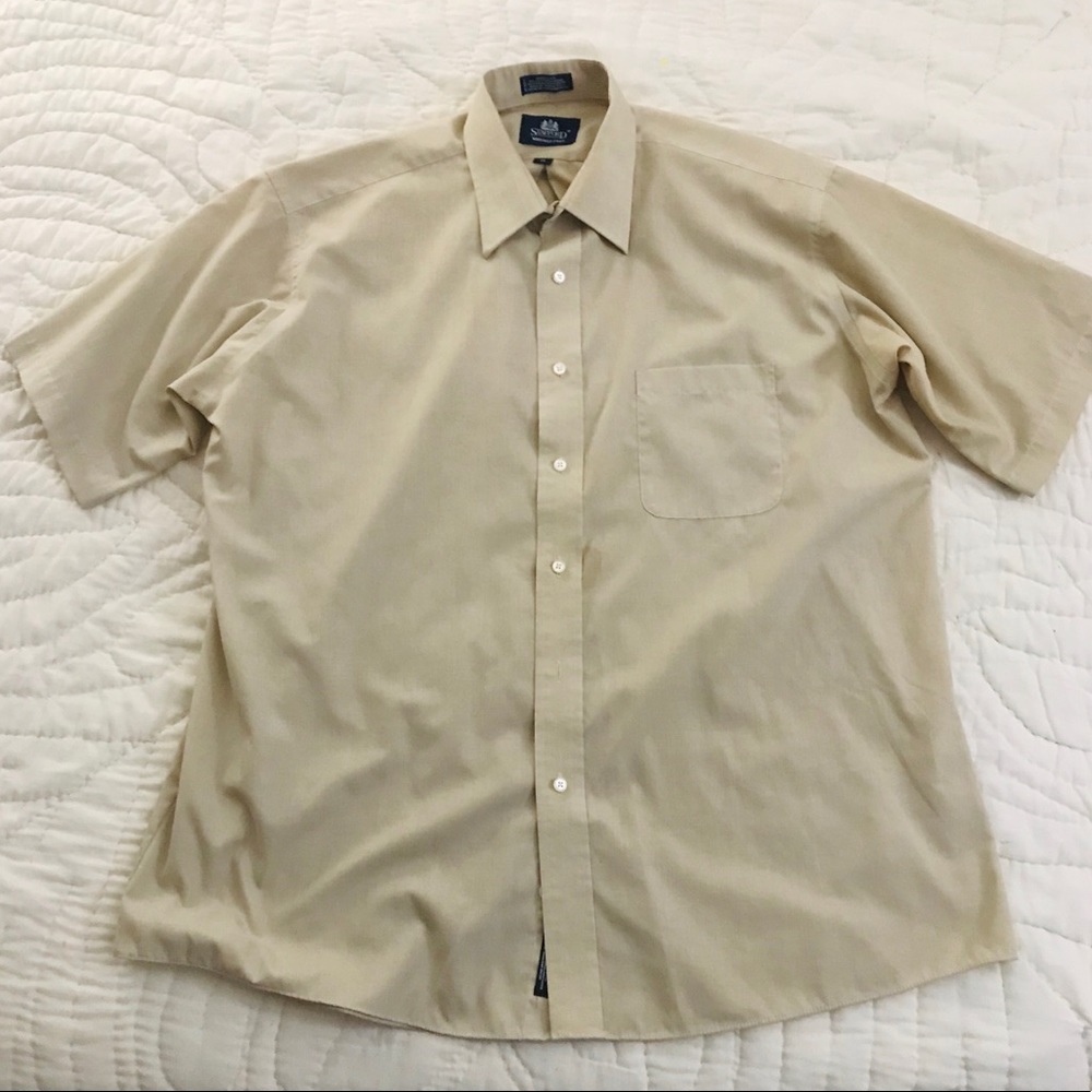 Stafford Wrinkle Free Broadcloth Tan Dress Shirt